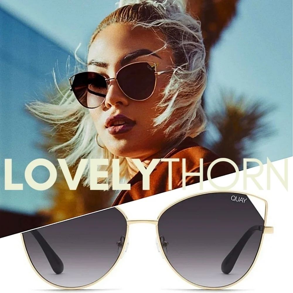 QUAY // ltd ed cut-out cateye sunglasses gold frames smoke lenses